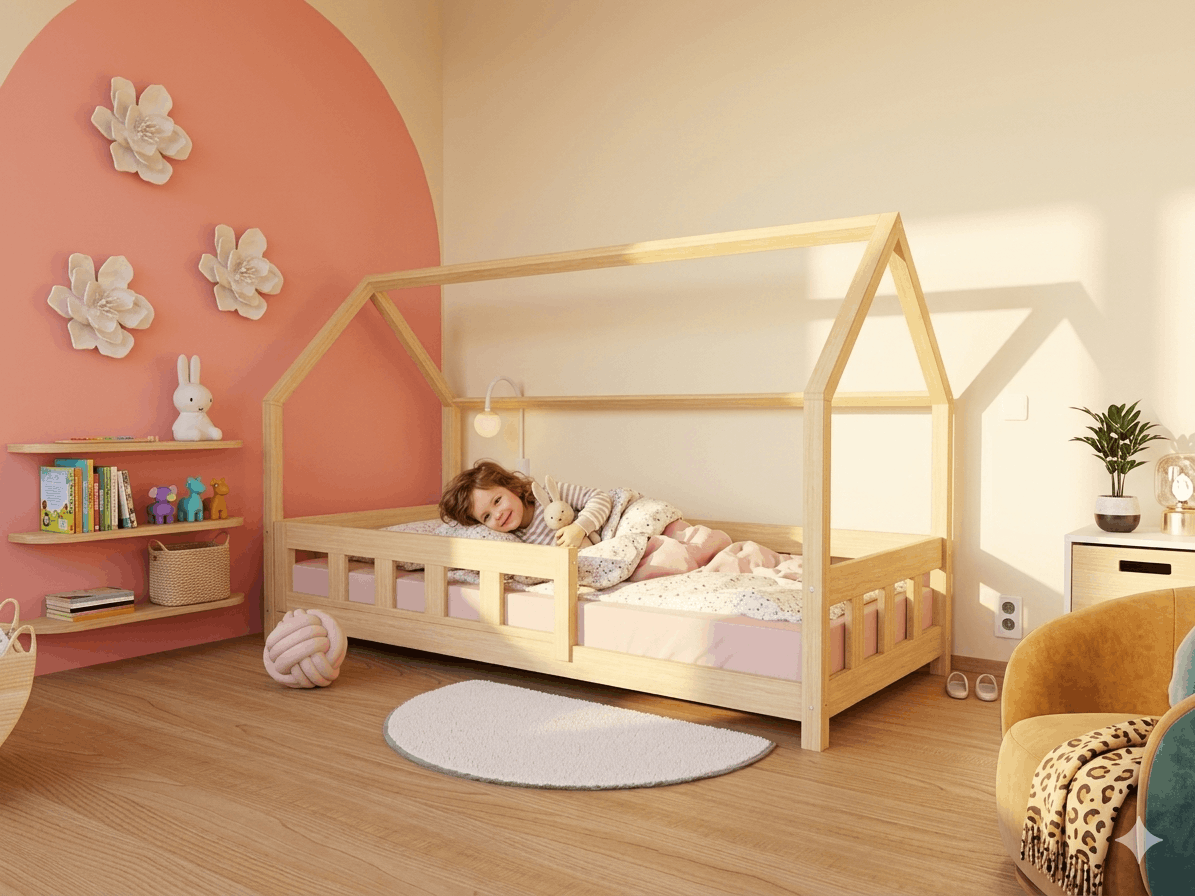 Hausbett ANNI für Kinder mit Rausfallschutz, versch. Maße & Farben