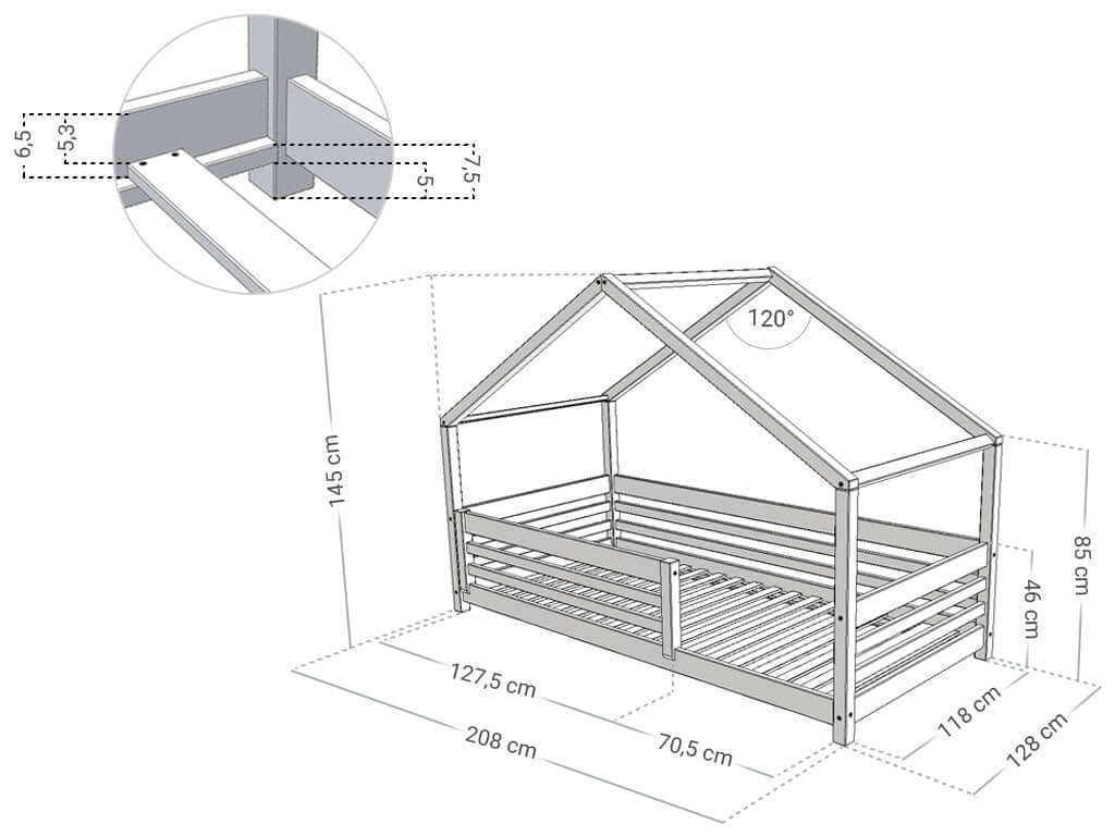 Hausbett EMMI für Kinder mit Rausfallschutz, versch. Maße & Farben