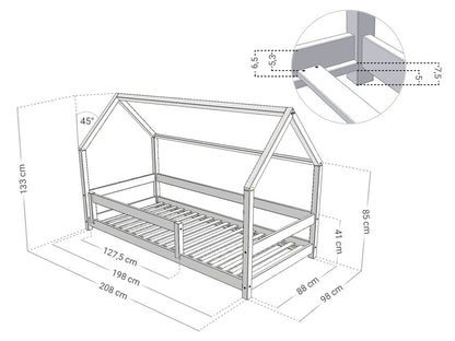 Hausbett FENNA für Kinder mit Rausfallschutz, versch. Maße & Farben