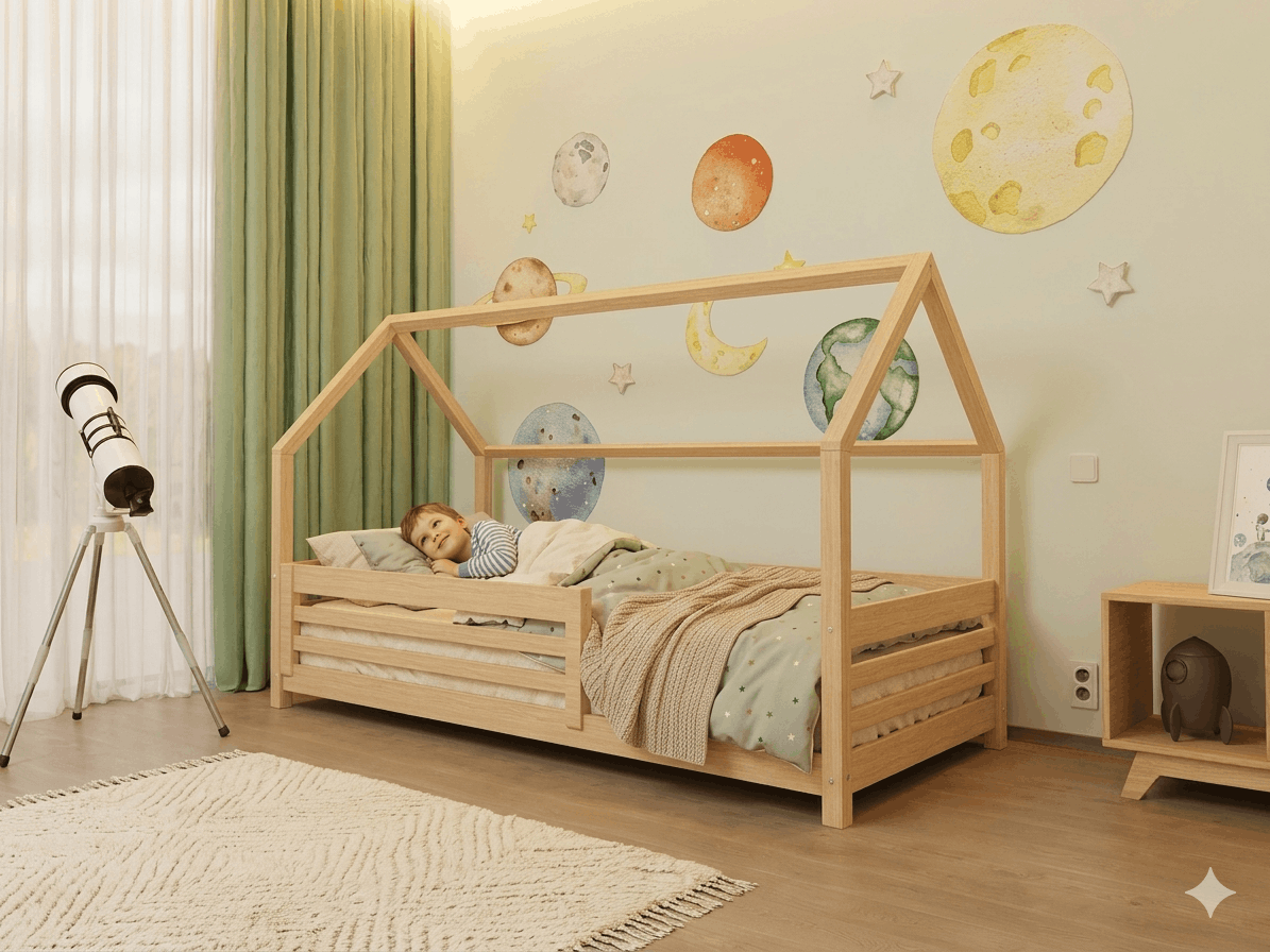 Hausbett LOTTA für Kinder mit Rausfallschutz, versch. Maße & Farben