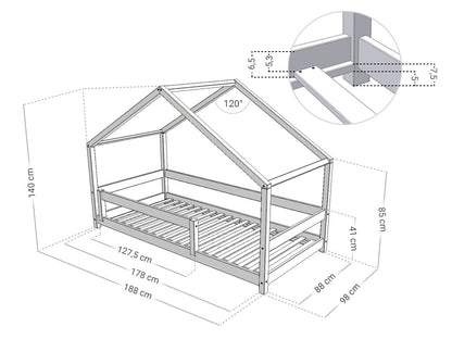 Hausbett NIKA für Kinder mit Rausfallschutz, versch. Maße & Farben