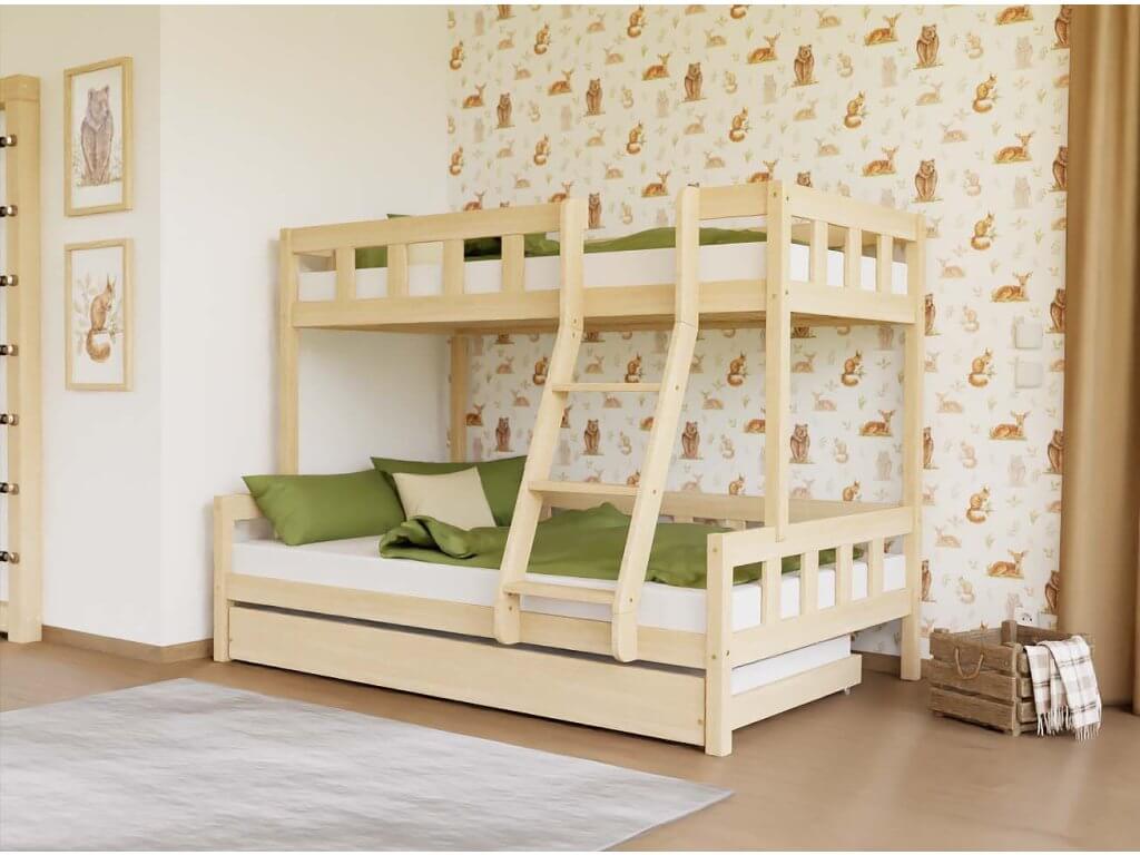 Holz Etagenbett ELA mit Leiter vorne für 3 Personen, versch. Farben & Zubehör