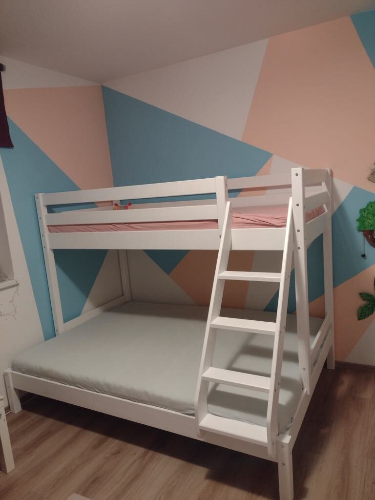 Holz Etagenbett HANNES für 3 Personen, 80x200 cm & 120x200 cm, versch. Farben