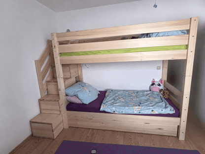 Holz Etagenbett Thea mit Stufenregal, 90 x 200 cm
