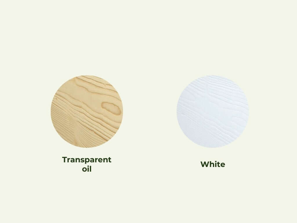 Farbauswahl für Holz Etagenbett THEA mit Stufenregal vorne: Transparent oil und White.