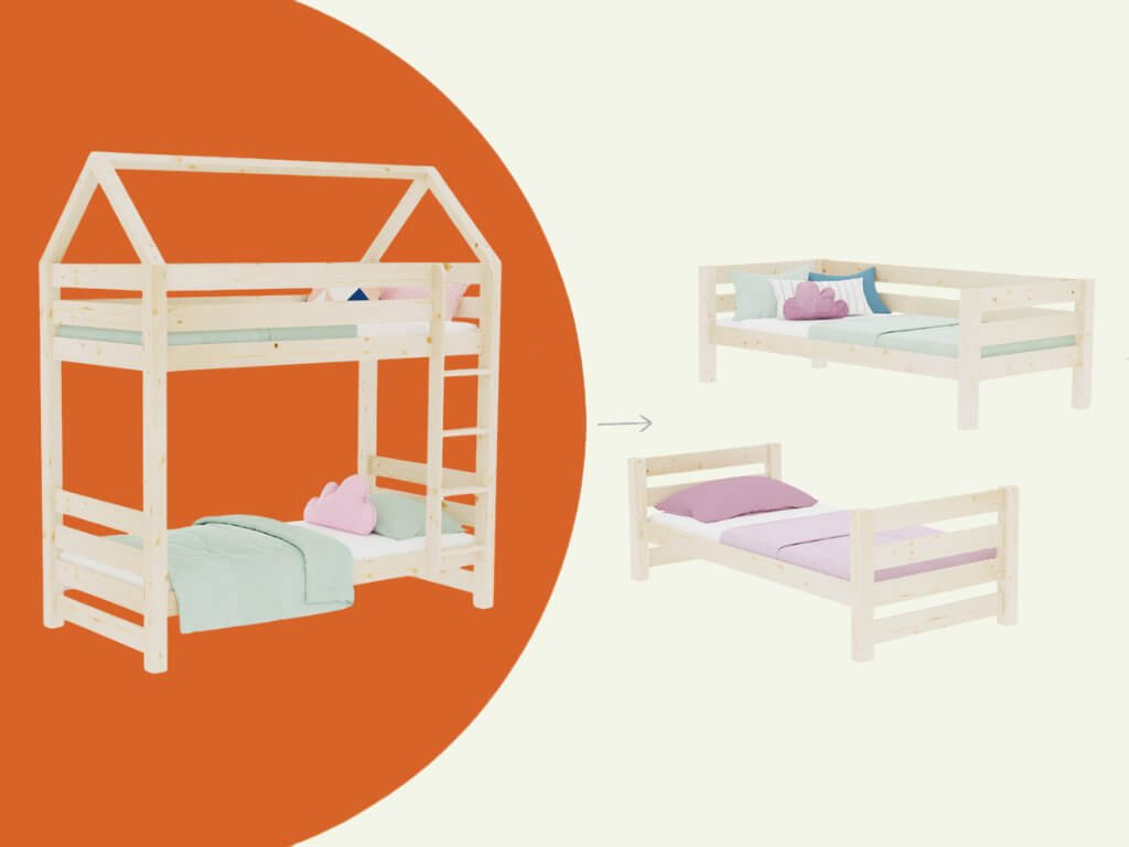 Holz Haus Etagenbett THEA mit Leiter, 90 x 200 cm