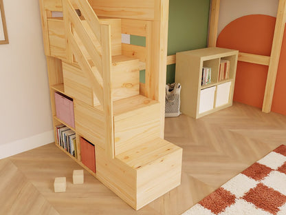 Holz Hochbett mit Stufenregal 90x200 cm