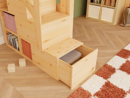 Holz Hochbett mit Stufenregal 90x200 cm