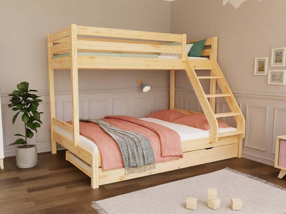 Holz Etagenbett HANNES für 3 Personen, 80x200 cm & 120x200 cm, versch. Farben
