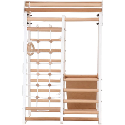 Indoor playground white made of wood - climbing net, swedish ladder, rings, slide
