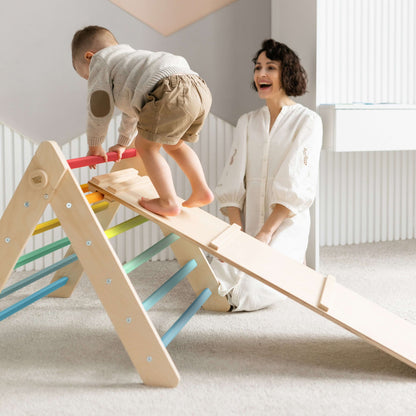 XXL set Pikler triangle, 2x slide board, swing arch - different colors