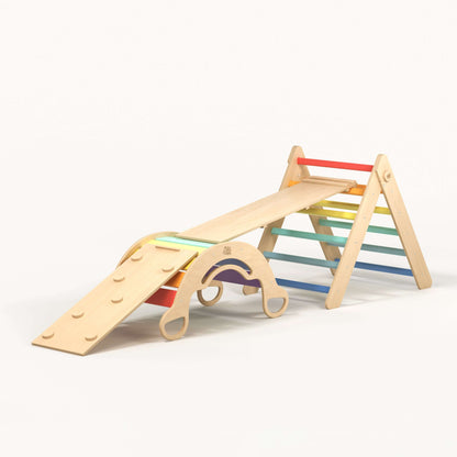 XXL set Pikler triangle, 2x slide board, swing arch - different colors