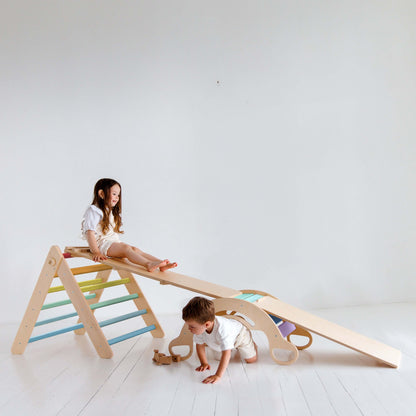 XXL set Pikler triangle, 2x slide board, swing arch - different colors