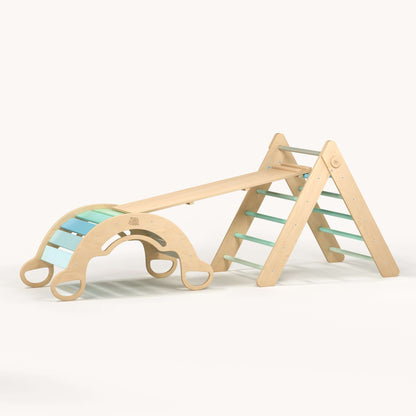 XXL set Pikler triangle, 2x slide board, swing arch - different colors