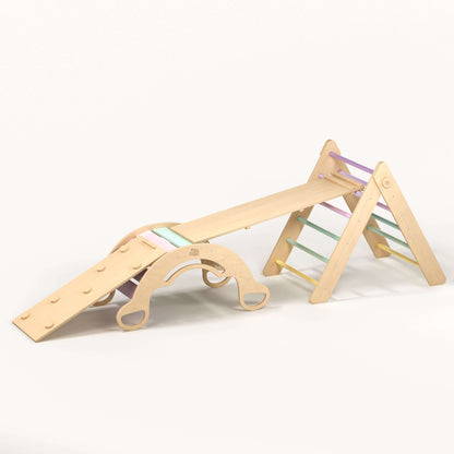 XXL set Pikler triangle, 2x slide board, swing arch - different colors