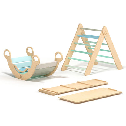 XXL set Pikler triangle, 2x slide board, swing arch - different colors