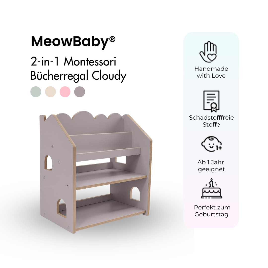 2-in-1 Montessori-Bücherregal Cloudy