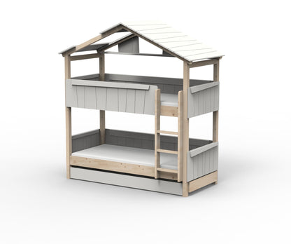 Starlight Haus-Etagenbett für Kinder mit Dach & Zusatzbett