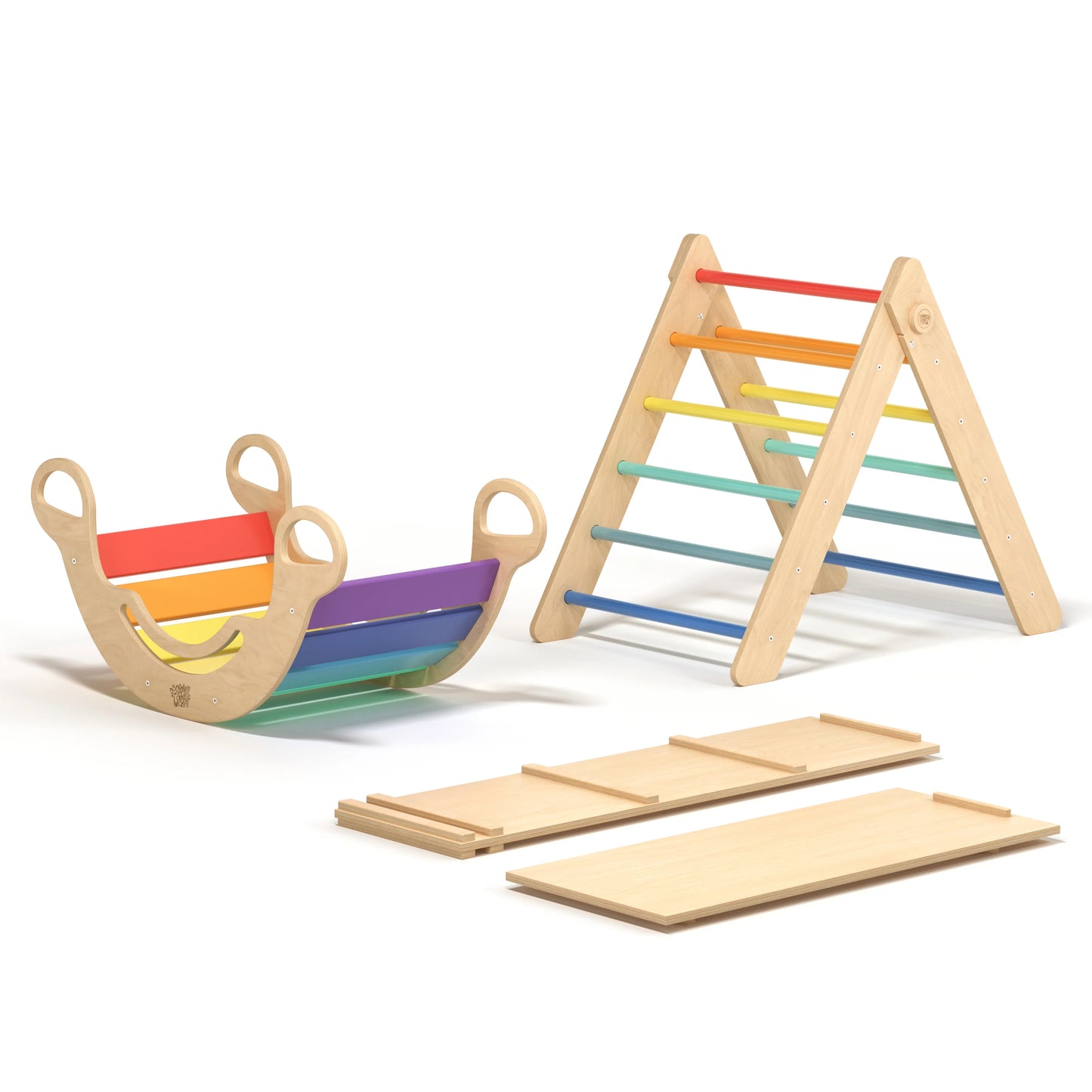 XXL set Pikler triangle, 2x slide board, swing arch - different colors