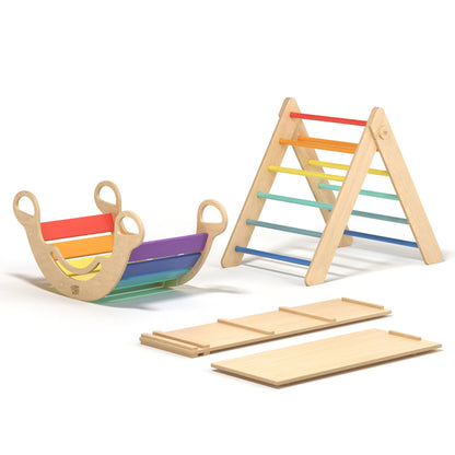 XXL set Pikler triangle, 2x slide board, swing arch - different colors
