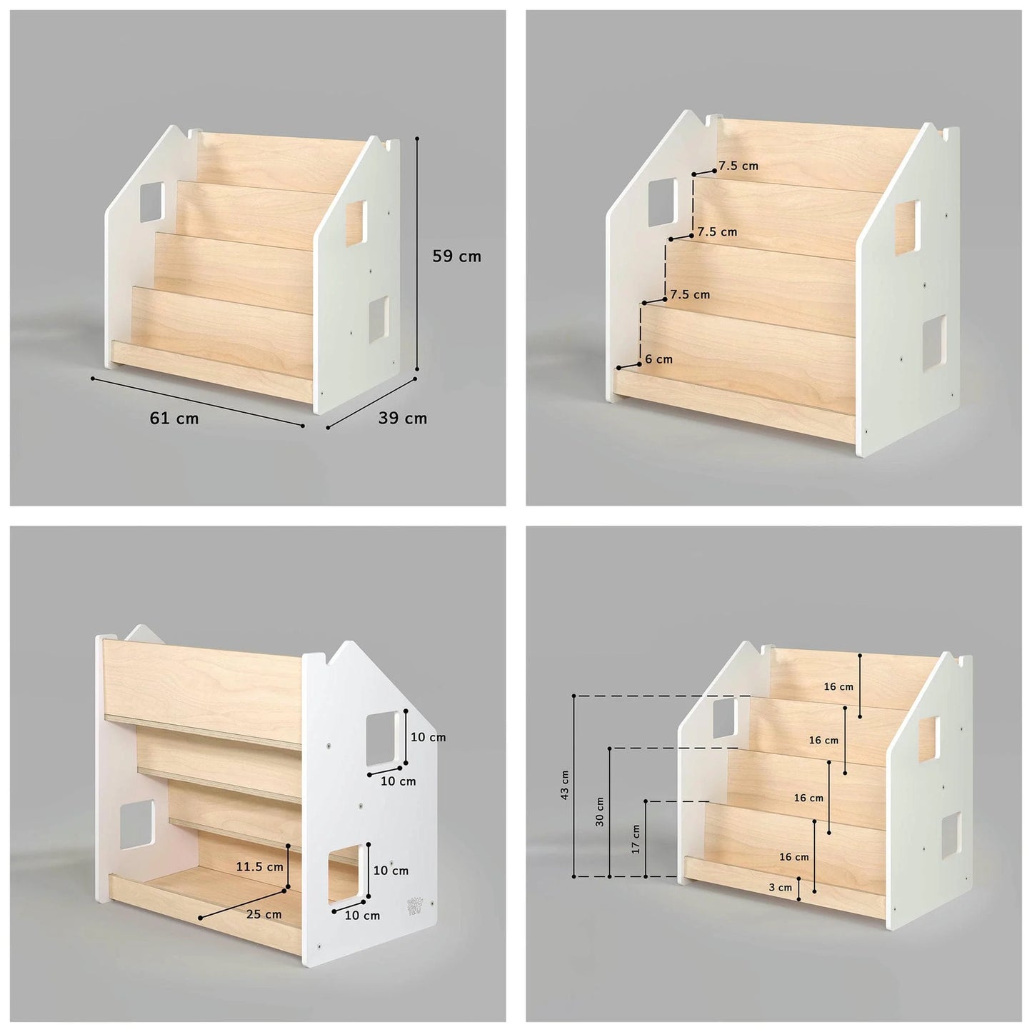 Bücherregal Häuschen, versch. Farben