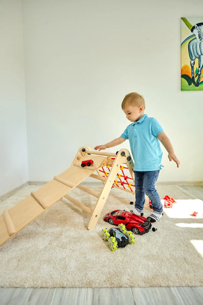 Climbing triangle BASIC with ladder, climbing net &amp; slide, various colours