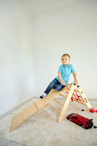 Climbing triangle BASIC with ladder, climbing net &amp; slide, various colours