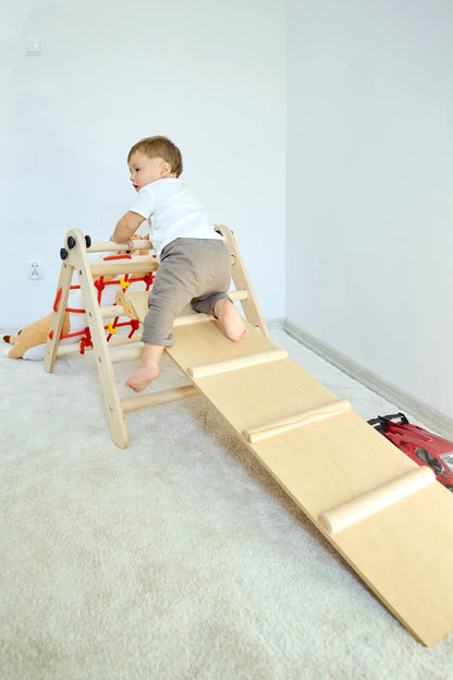 Climbing triangle BASIC with ladder, climbing net &amp; slide, various colours
