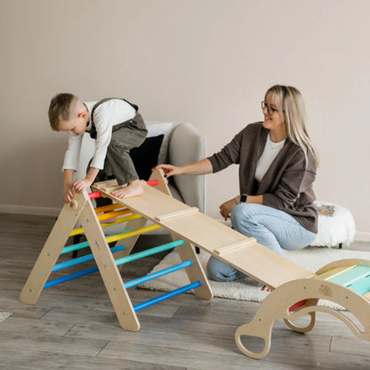 Set Pikler triangle, slide board, swing arch - various colors