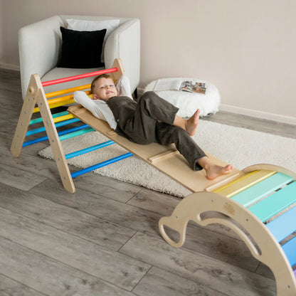 Set Pikler triangle, slide board, swing arch - various colors