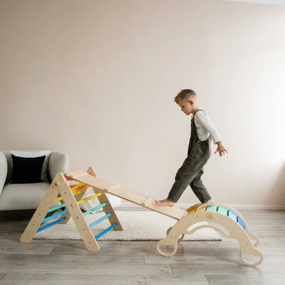 Set Pikler triangle, slide board, swing arch - various colors
