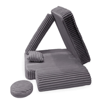 Kindersessel 3-in-1 Churros - Faltbare Kindercouch & Spielmatratze - Plüschcord Edition