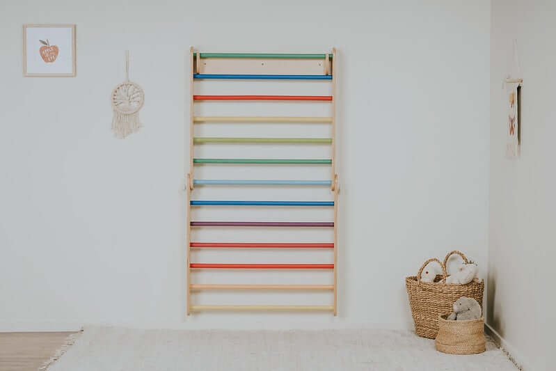 Pikler climbing triangle with ramp &amp; wall bars