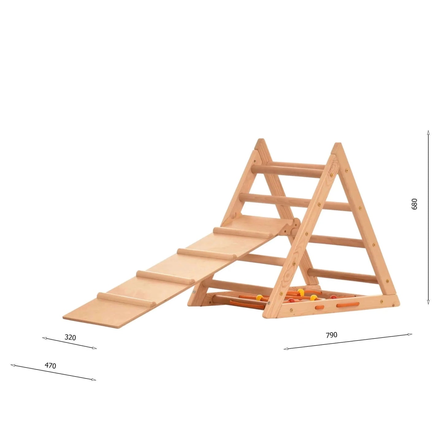 Climbing triangle COMPACT with ladder, climbing net &amp; slide, different colours