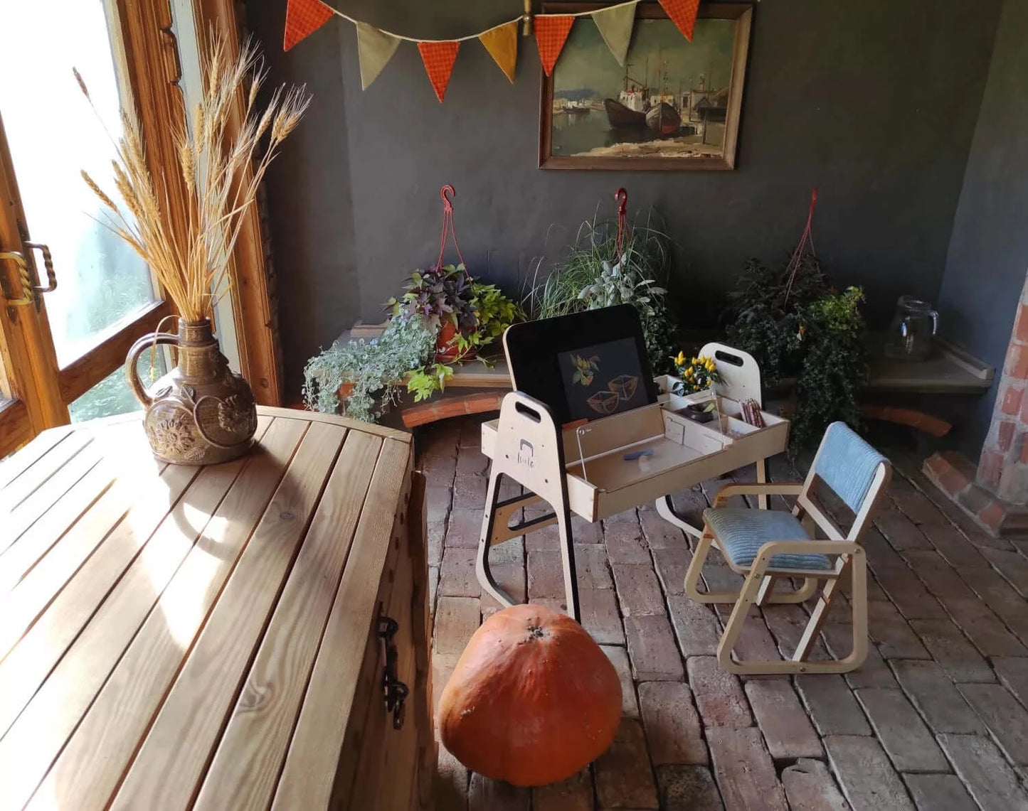 Set of writing and drawing table with chair "Leni"