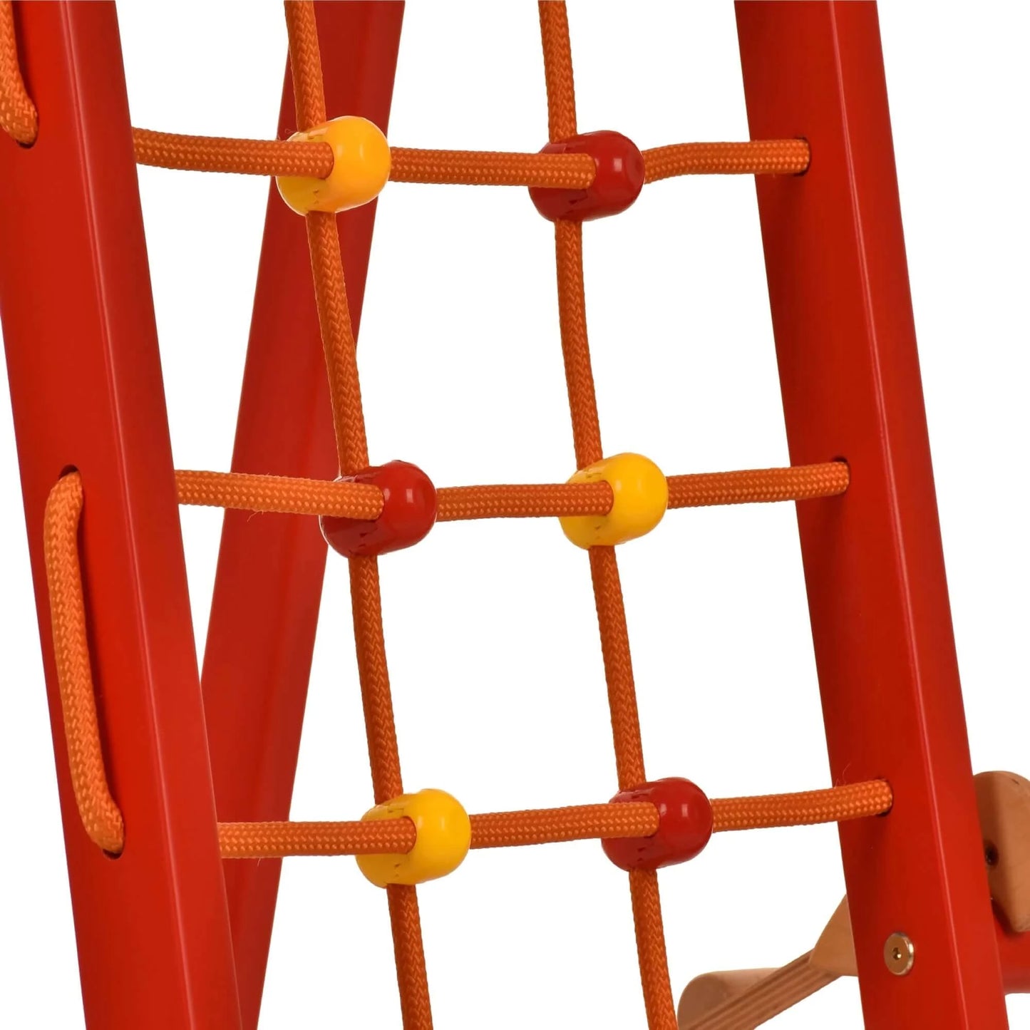 Indoor playground red made of wood - climbing net, swedish ladder, rings, slide